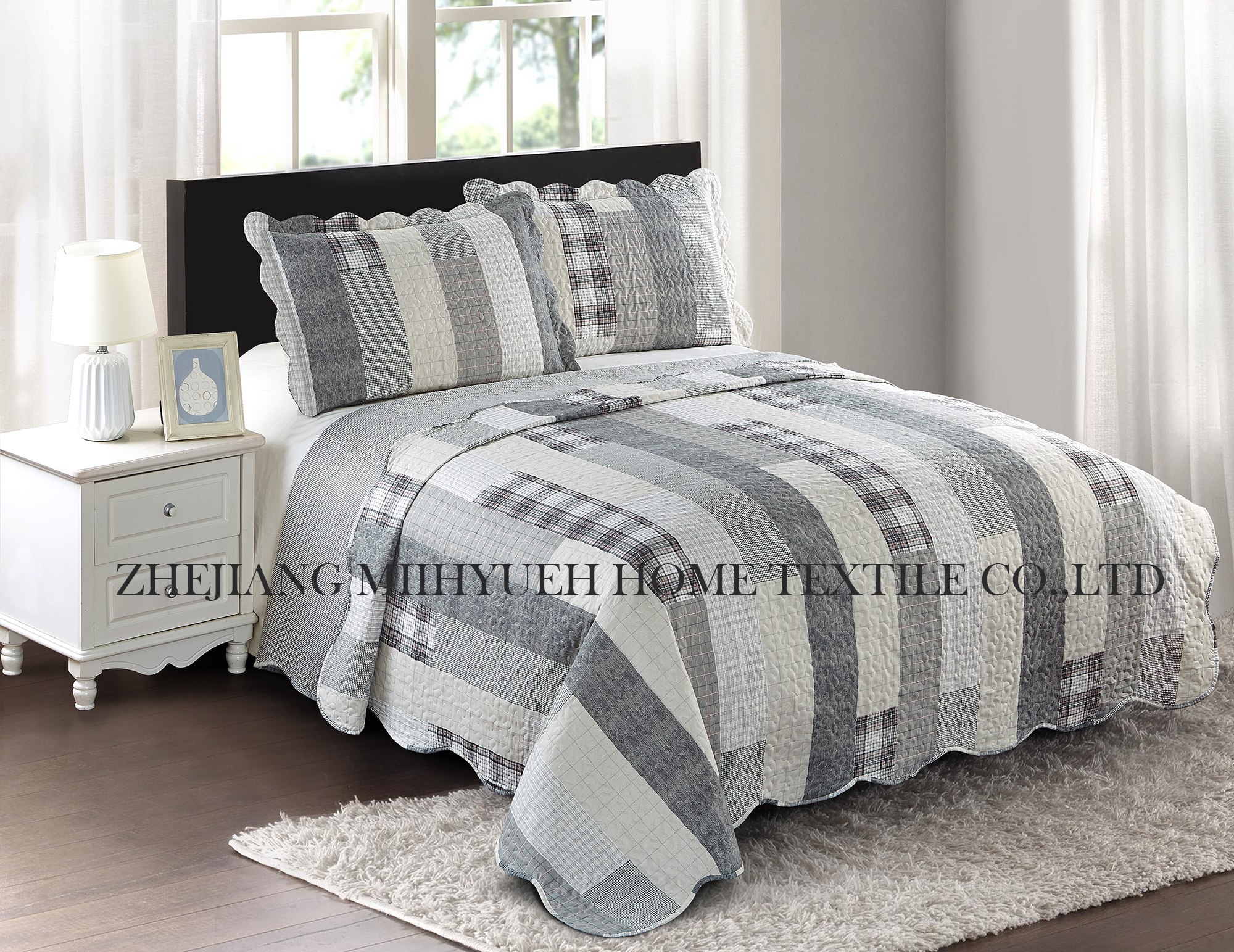 Adult Printed Microfiber Stitching Quilt set 
