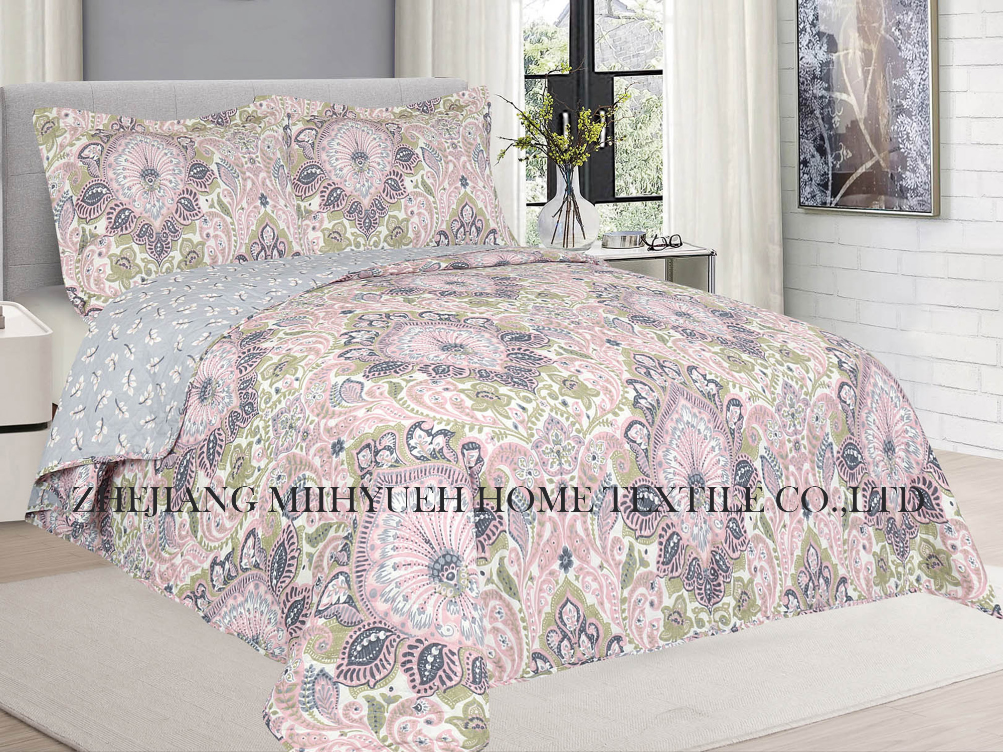 Adult Printed Microfiber Stitching bedspread Quilt set 