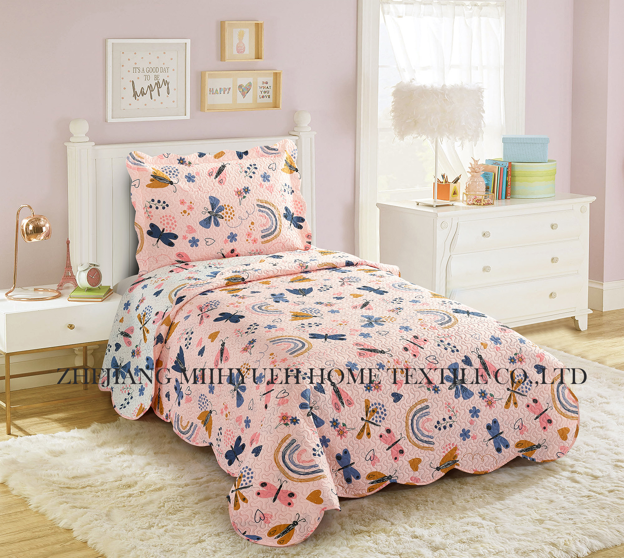 Kid Printed Microfiber Ultrasonic Quilt set for Girls