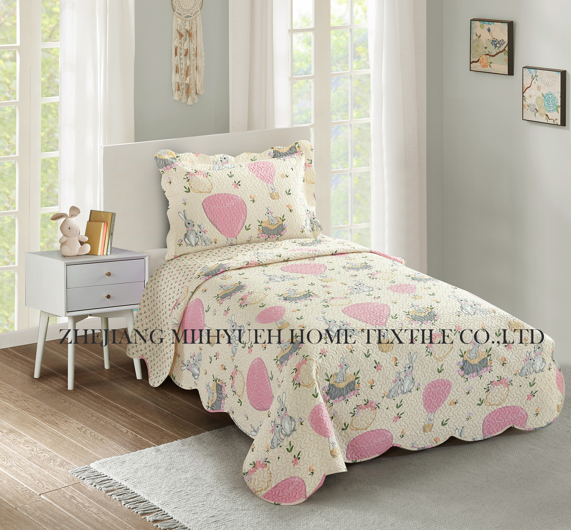 Kid Printed Microfiber Ultrasonic Quilt set for Girls