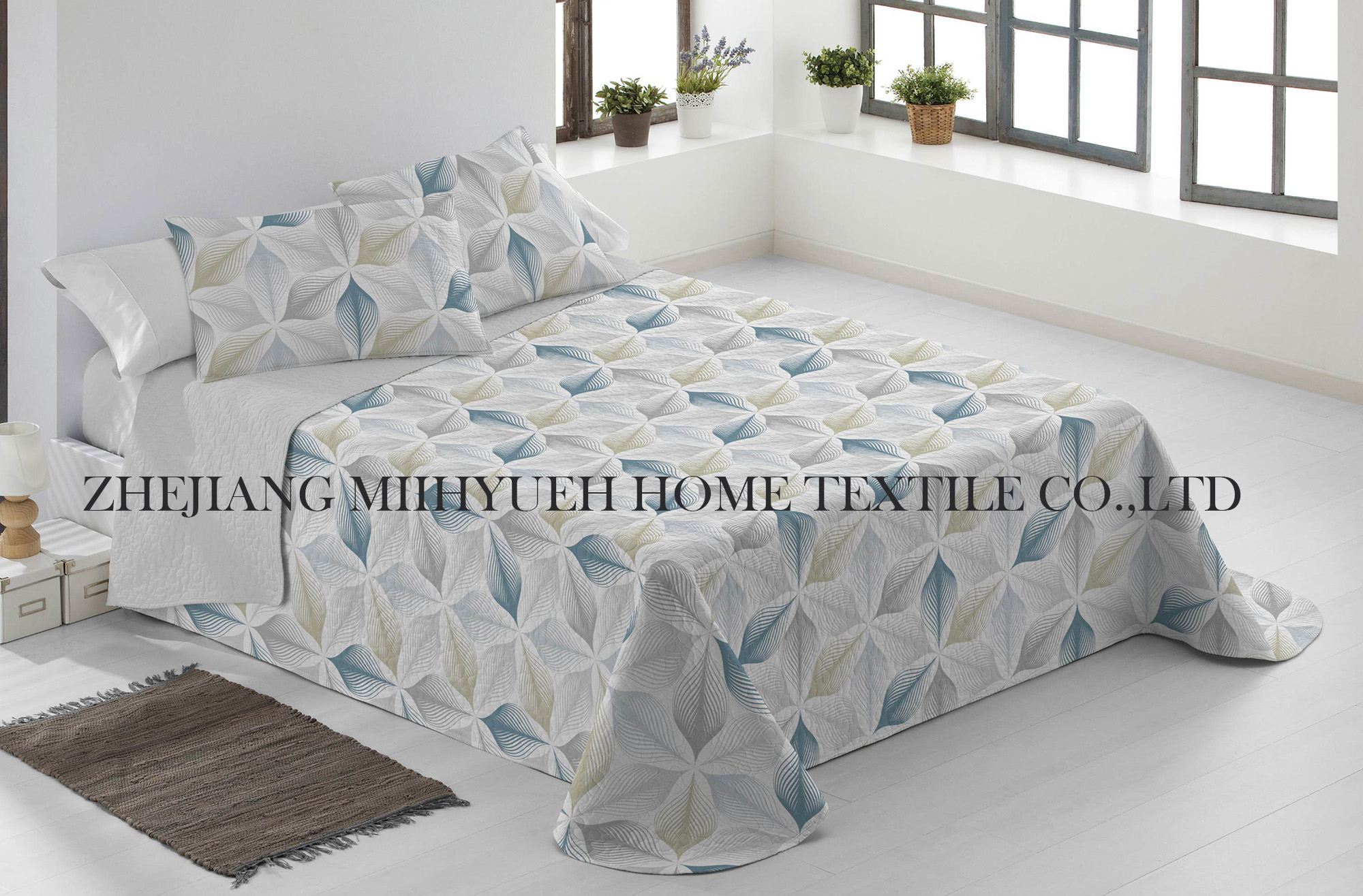 Adult Printed Microfiber Light Weight Ultrasonic Quilt set 