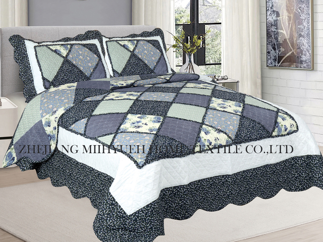 Adult Printed Microfiber Stitching bedspread Quilt set 