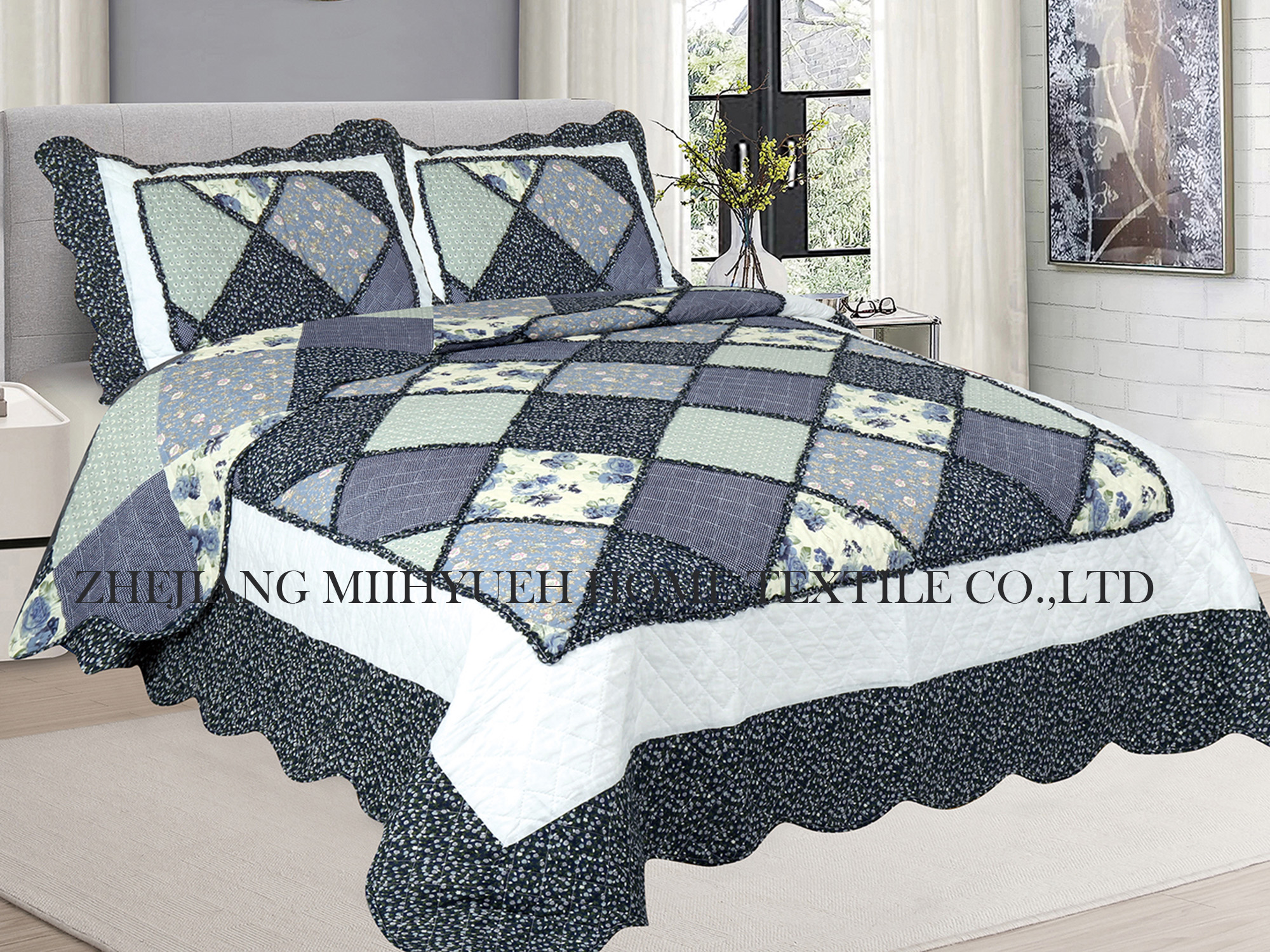Adult Printed Microfiber Stitching bedspread Quilt set 