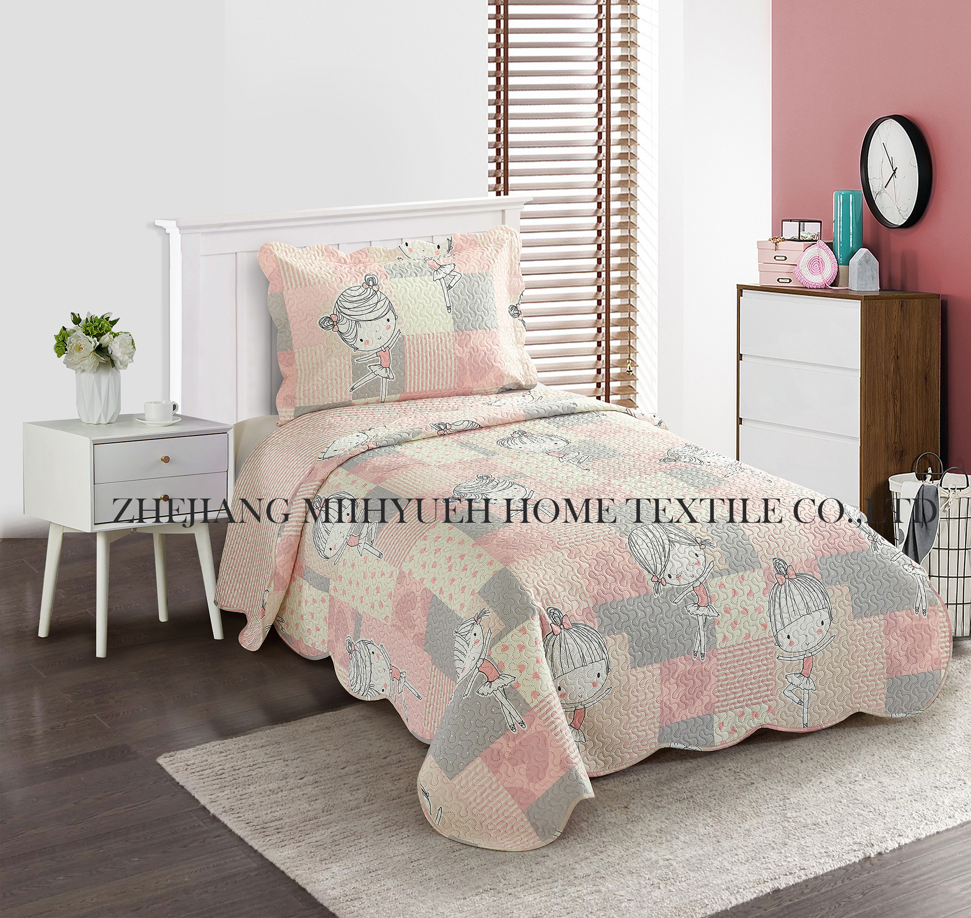 Kid Printed Microfiber Ultrasonic Quilt set for Girls