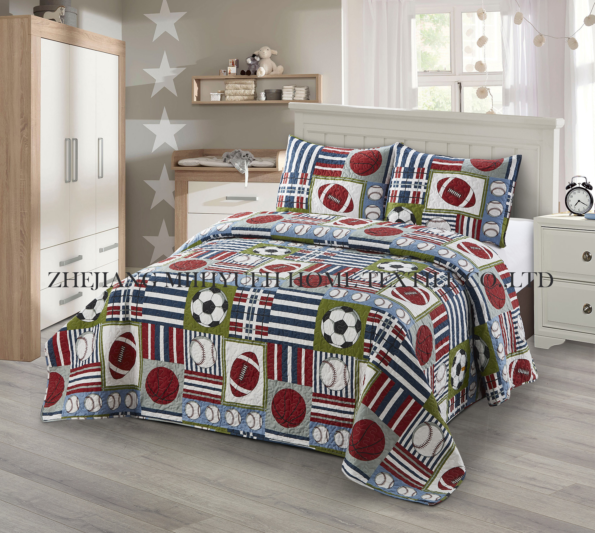 Kid Printed Microfiber Ultrasonic Quilt set Sports Series