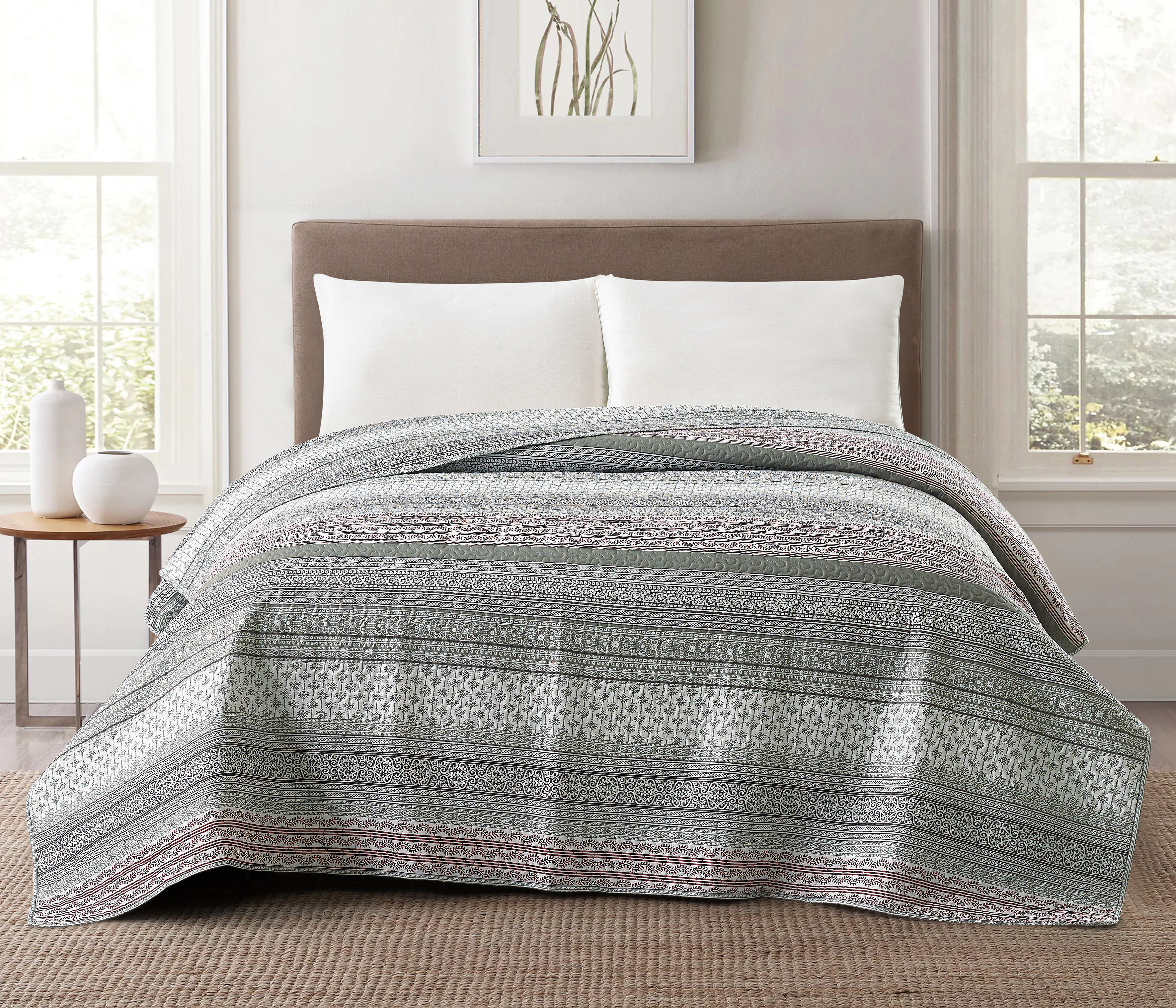 Printed Microfiber Ultrasonic Quilt lightweight microfiber bedspread 