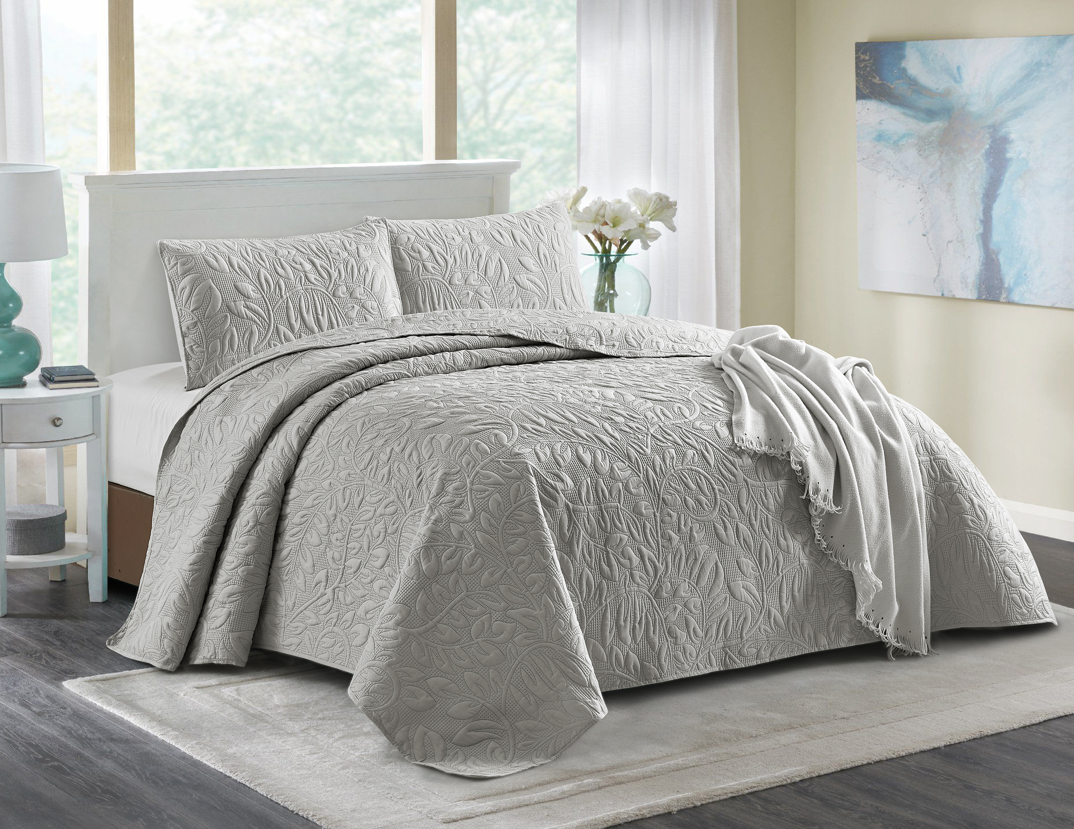 Solid Microfiber 3D Leaf pattern Ultrasonic Quilt