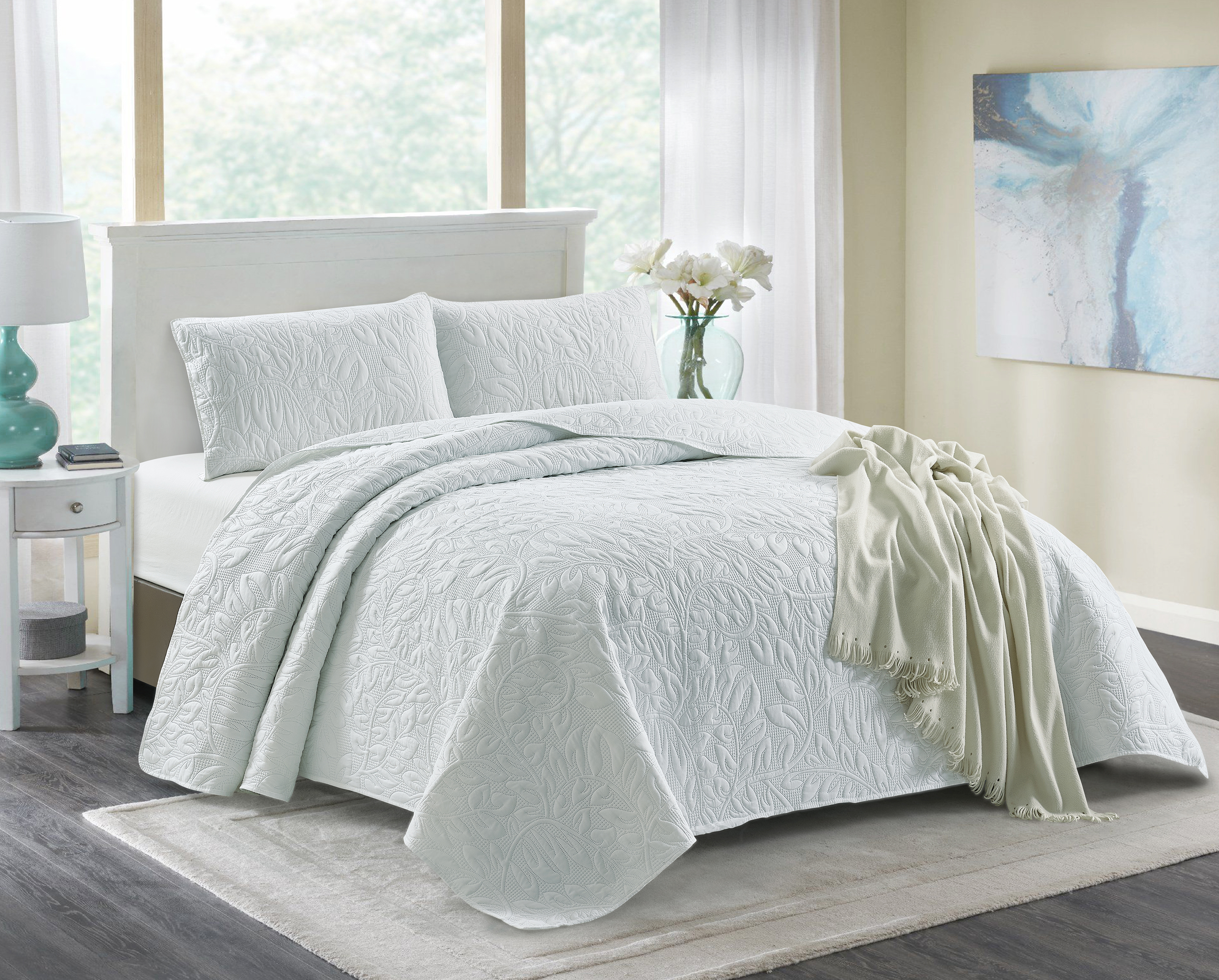 Solid Microfiber 3D Leaf pattern Ultrasonic Quilt