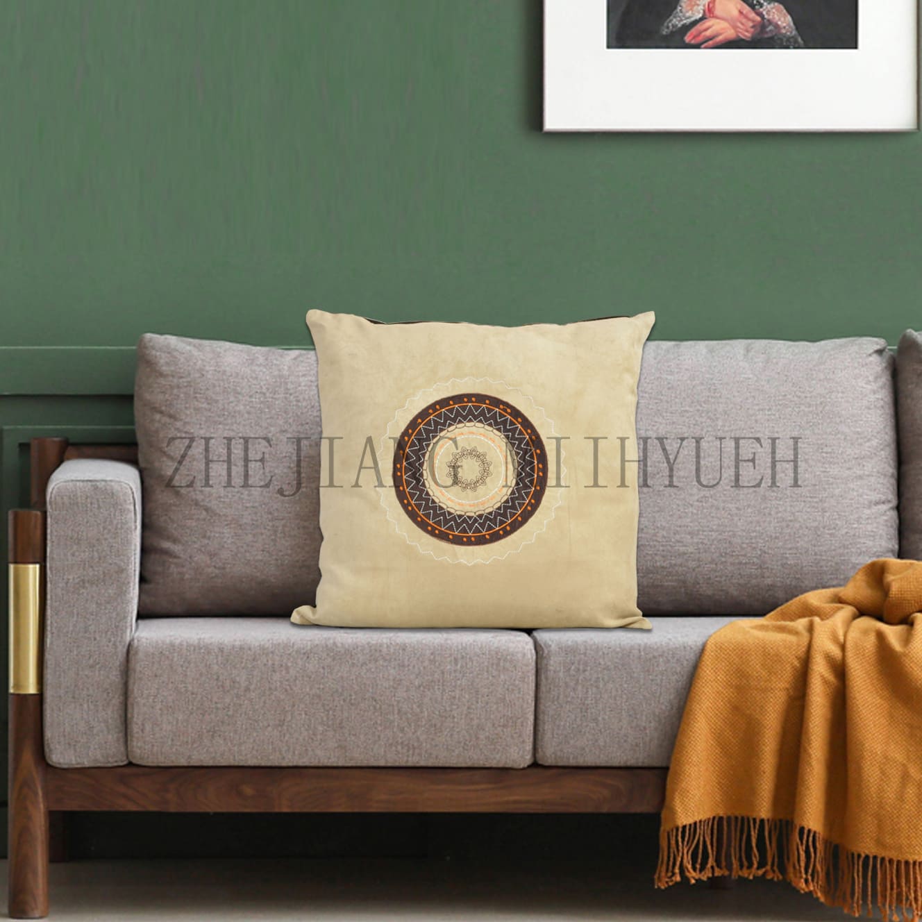 Suede Applique Embroidery Cushion Cover