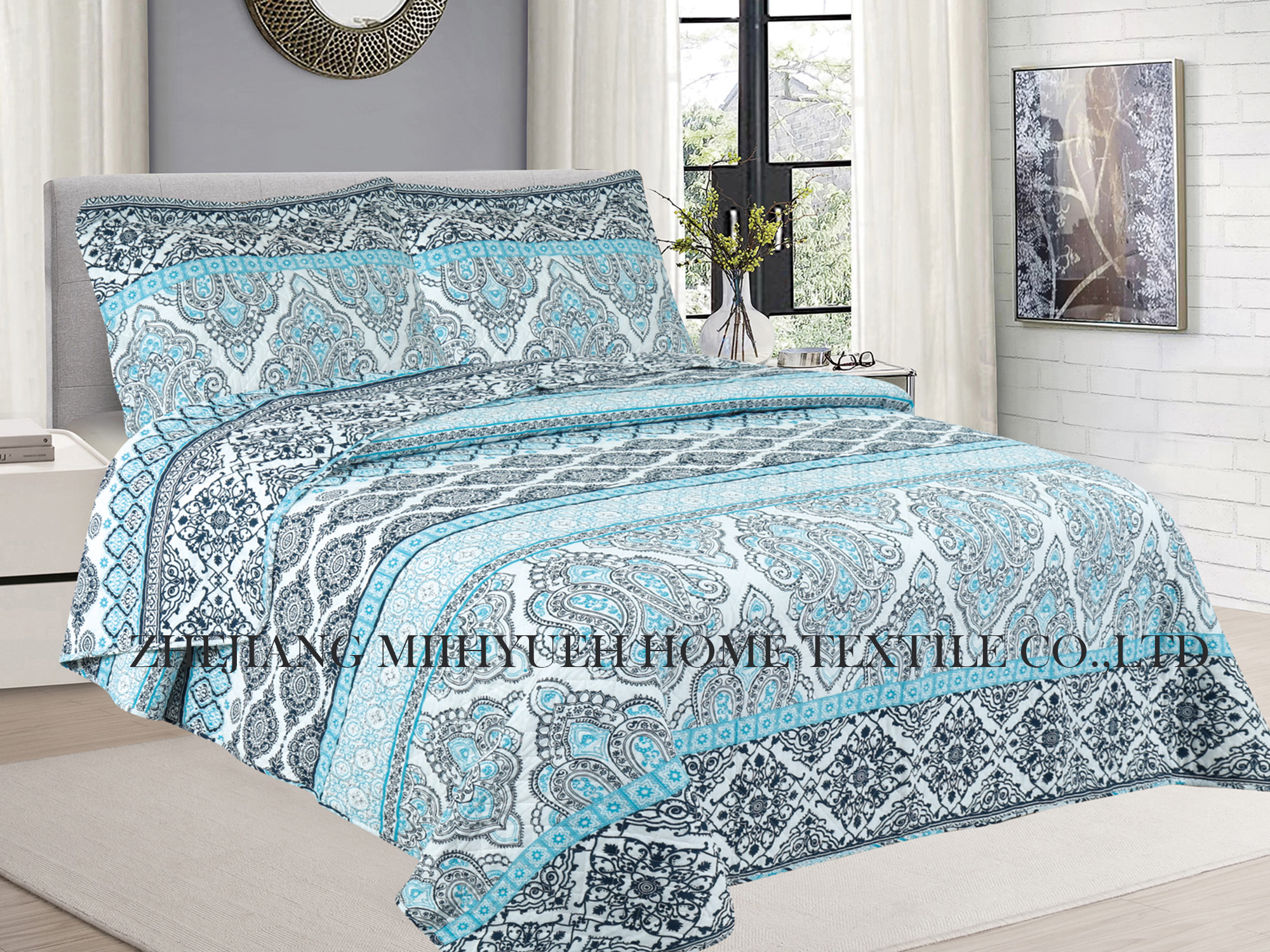 Adult Printed Microfiber Stitching bedspread Quilt set 