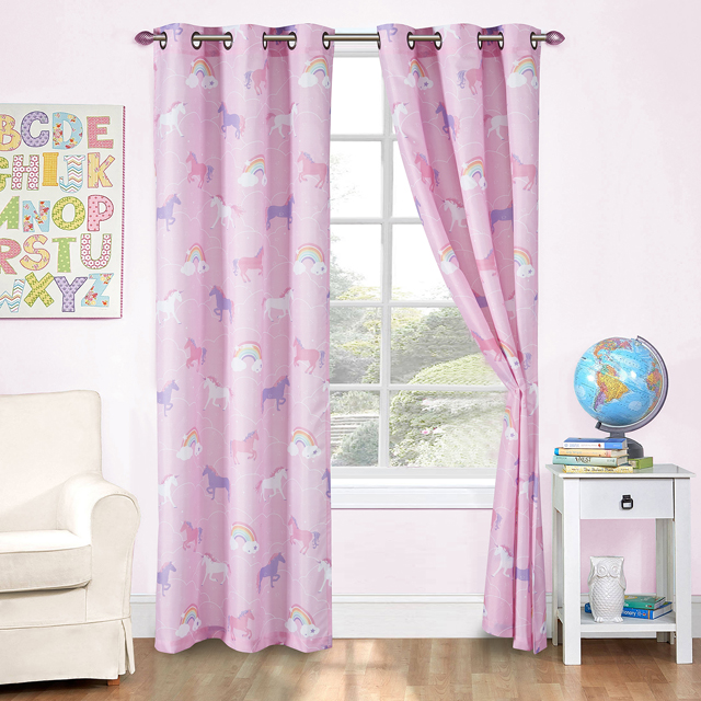 Printing Kids Microfiber Pink Heart Curtain 