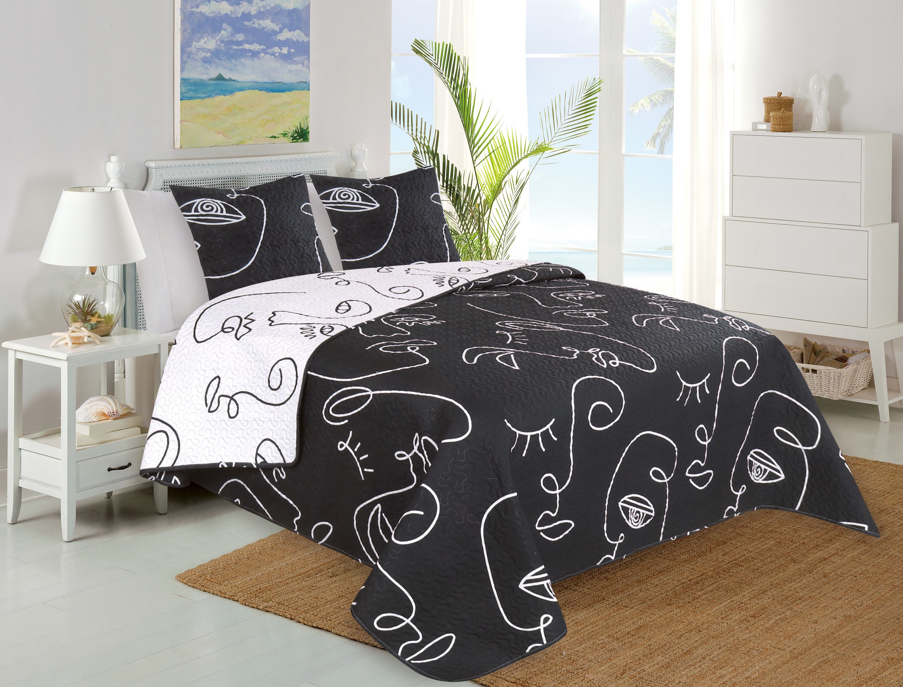 Adult Printed Microfiber Light Weight Ultrasonic Quilt set 