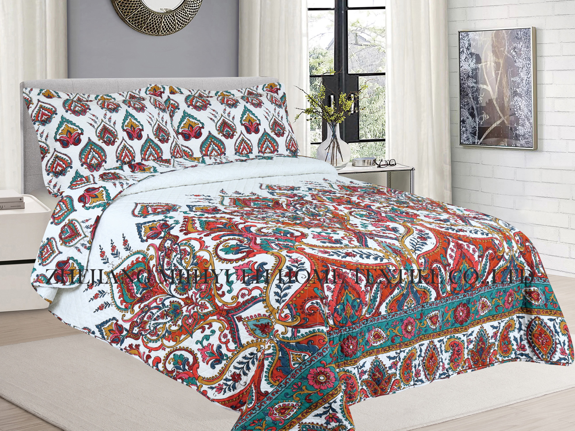 Adult Printed Microfiber Stitching bedspread Quilt set 