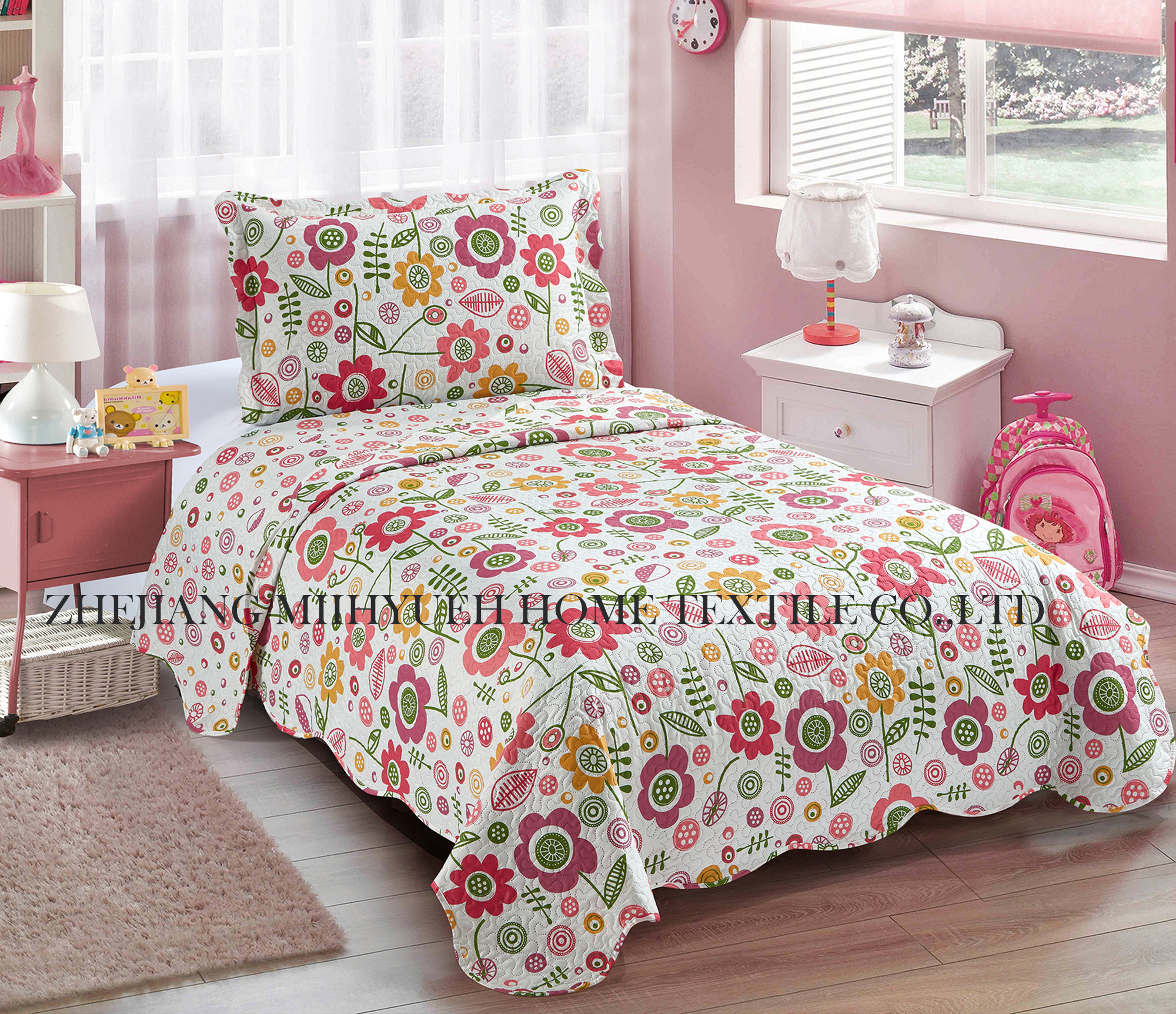 Kid Printed Microfiber Ultrasonic Quilt set for Girls