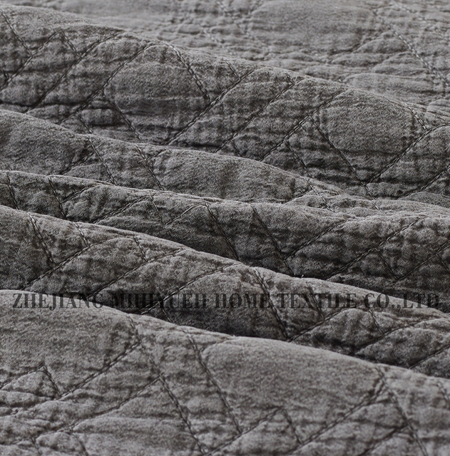 Stone Washed Solid Microfiber Embroidery Quilt with ruffle