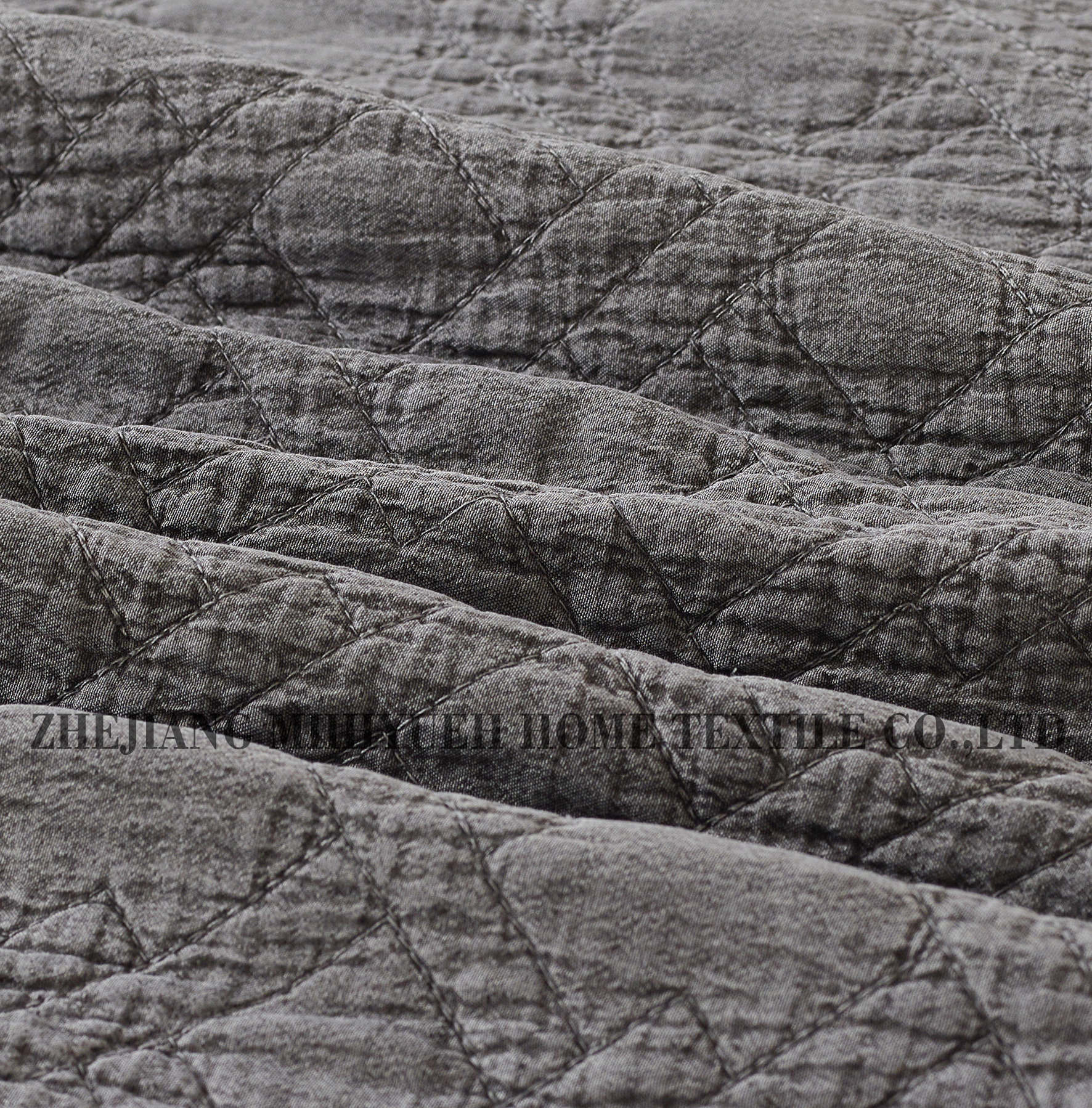 Stone Washed Solid Microfiber Embroidery Quilt with ruffle