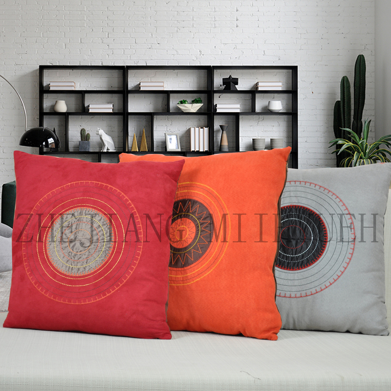Suede Applique Embroidery Cushion Cover