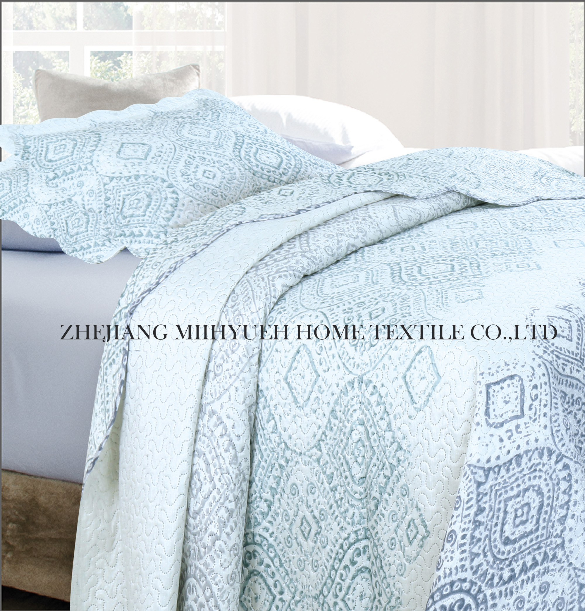 Adult Printed Microfiber geometric pattern Ultrasonic Quilt set 