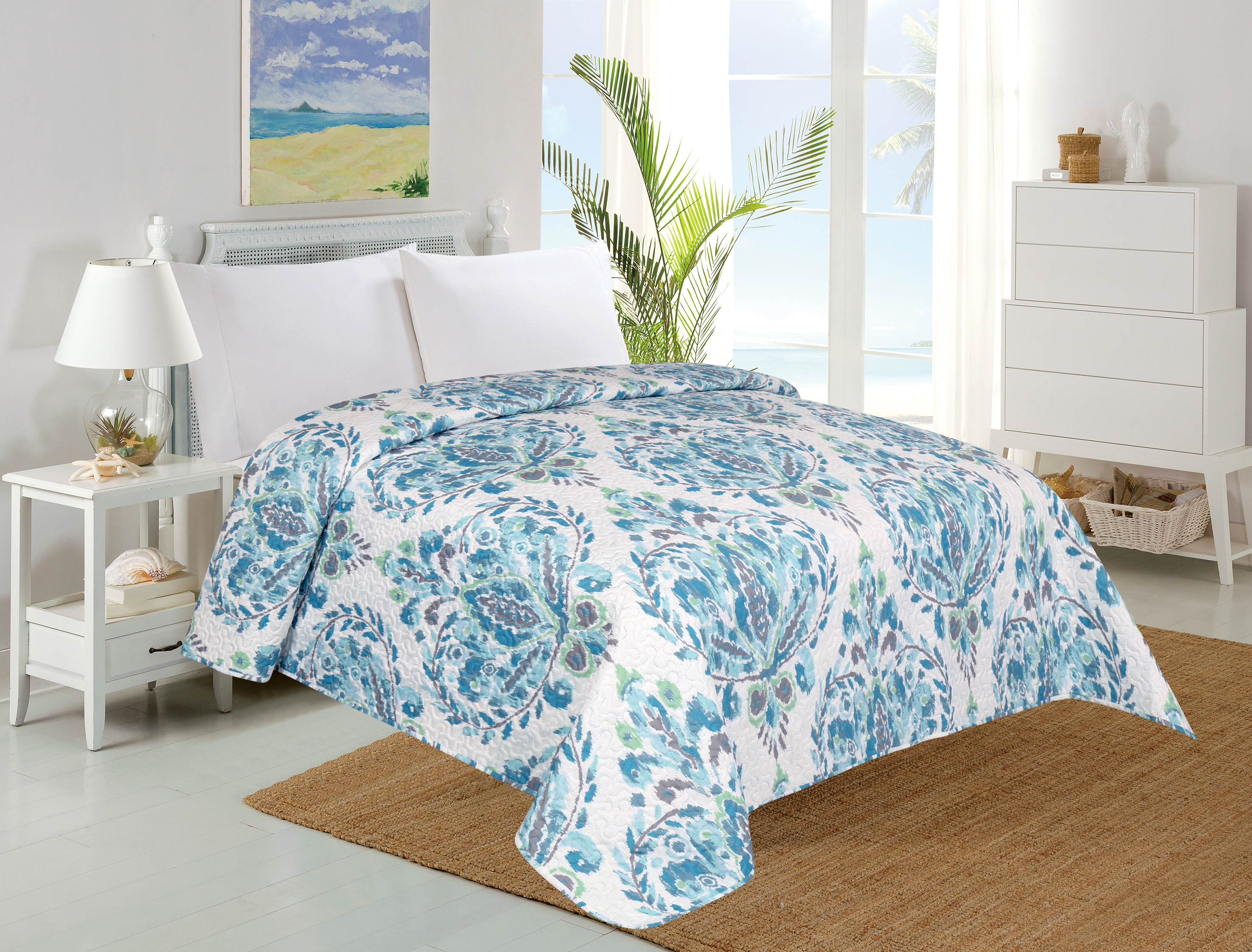 Adult Printed Microfiber Light Weight Ultrasonic Quilt set 