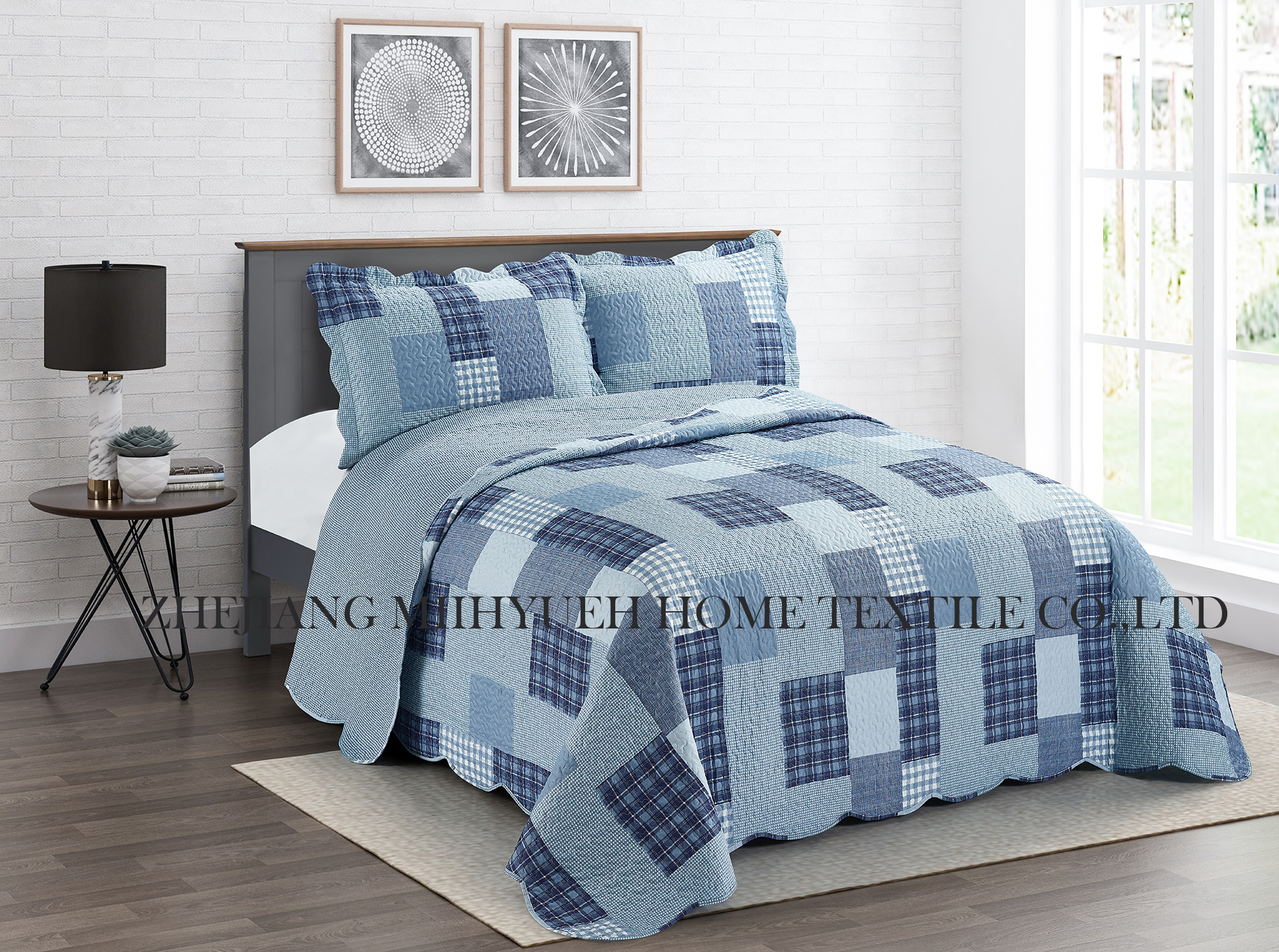 Adult Printed Microfiber Stitching Quilt set 