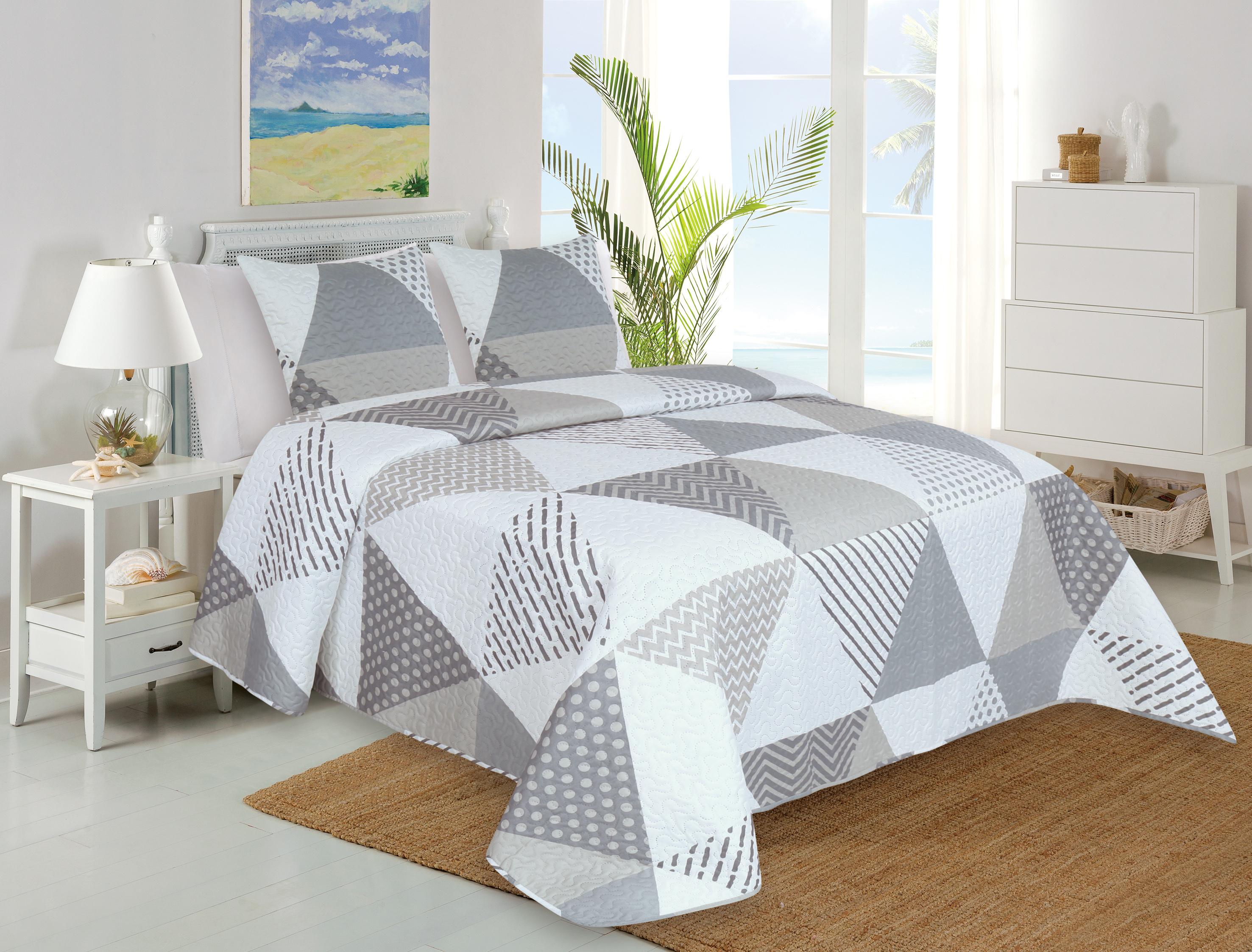 Adult Printed Microfiber Light Weight Ultrasonic Quilt set 