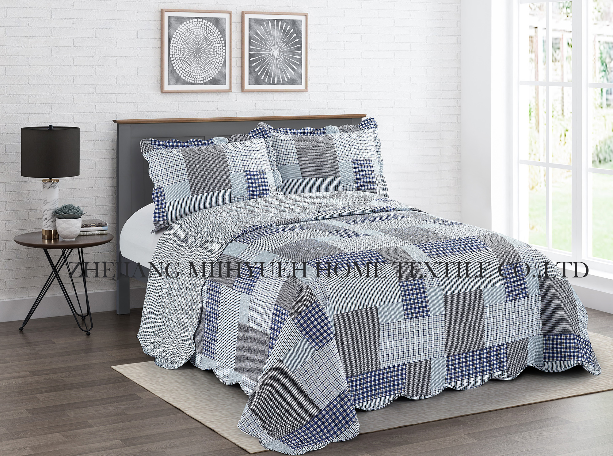 Adult Printed Microfiber Stitching Quilt set 