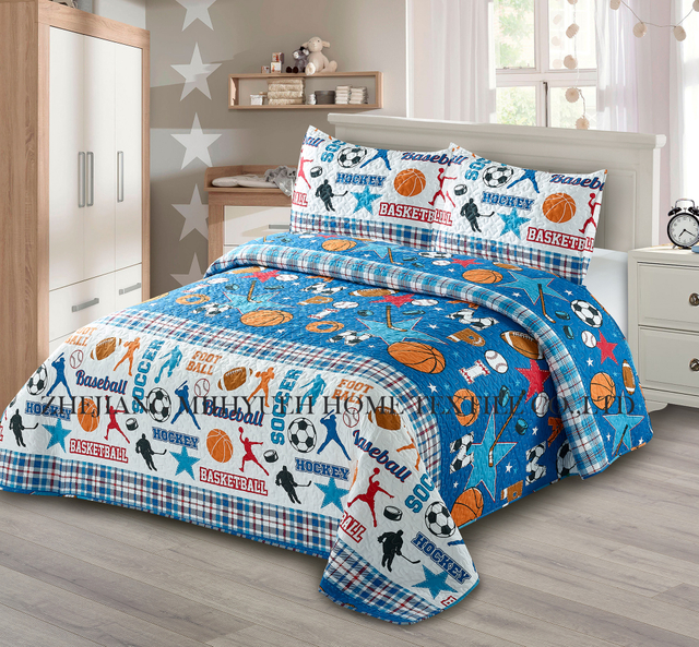 Kid Printed Microfiber Ultrasonic Quilt set Sports Series