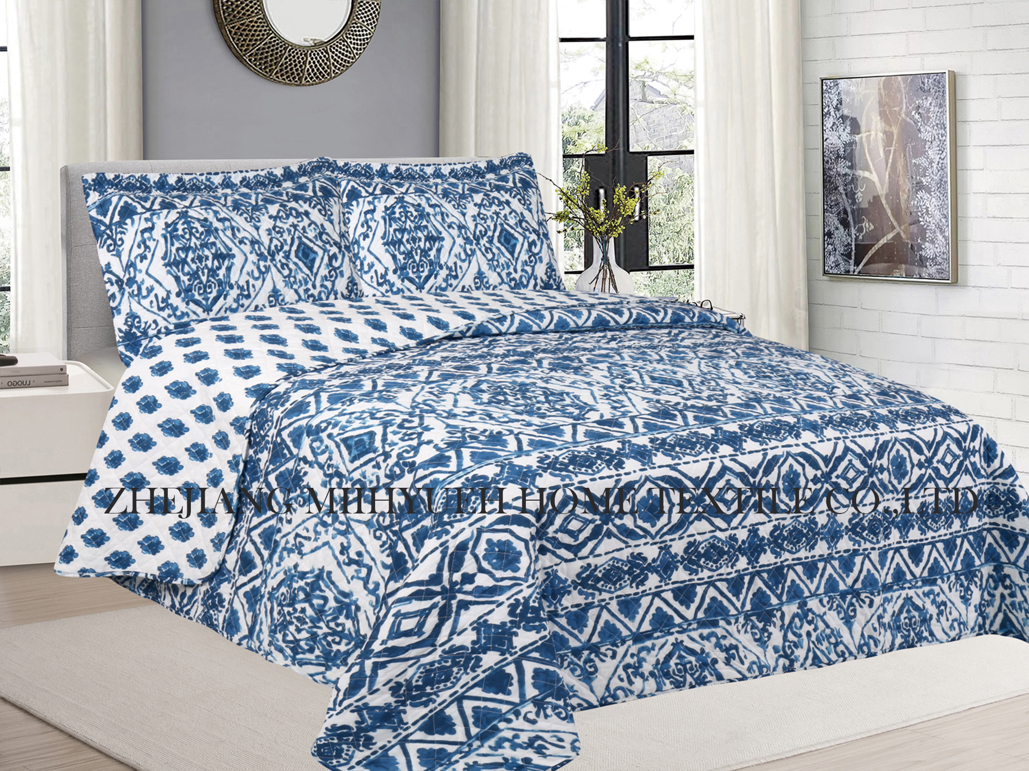 Adult Printed Microfiber Stitching bedspread Quilt set 