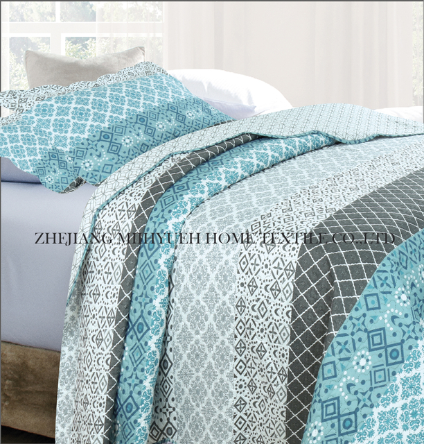 Adult Printed Microfiber geometric pattern Ultrasonic Quilt set 