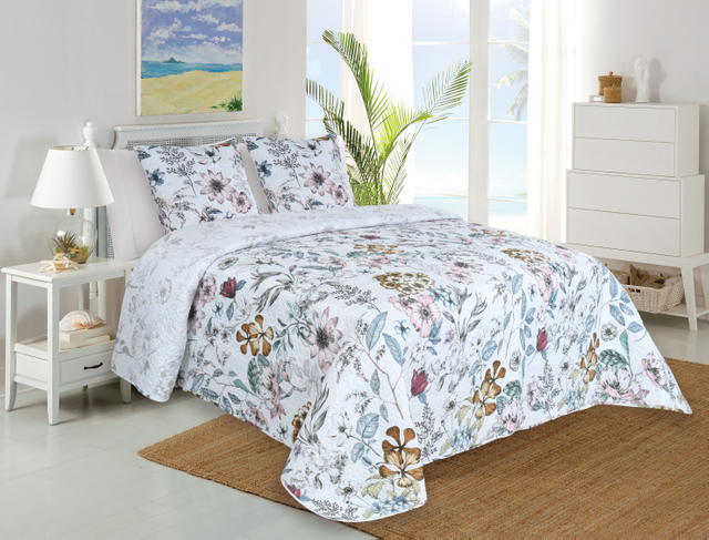 Adult Printed Microfiber Light Weight Ultrasonic Quilt set 