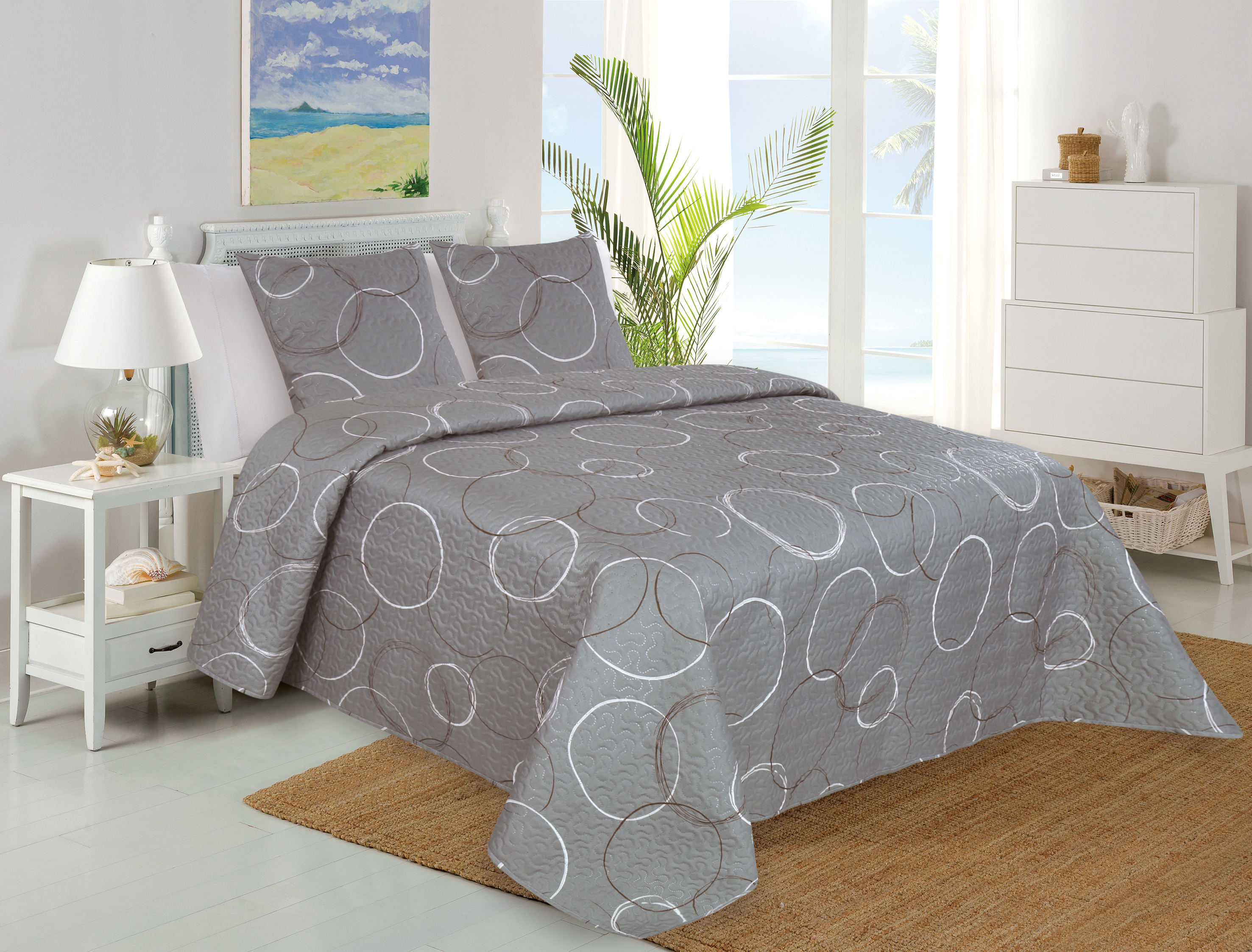 Adult Printed Microfiber Light Weight Ultrasonic Quilt set 