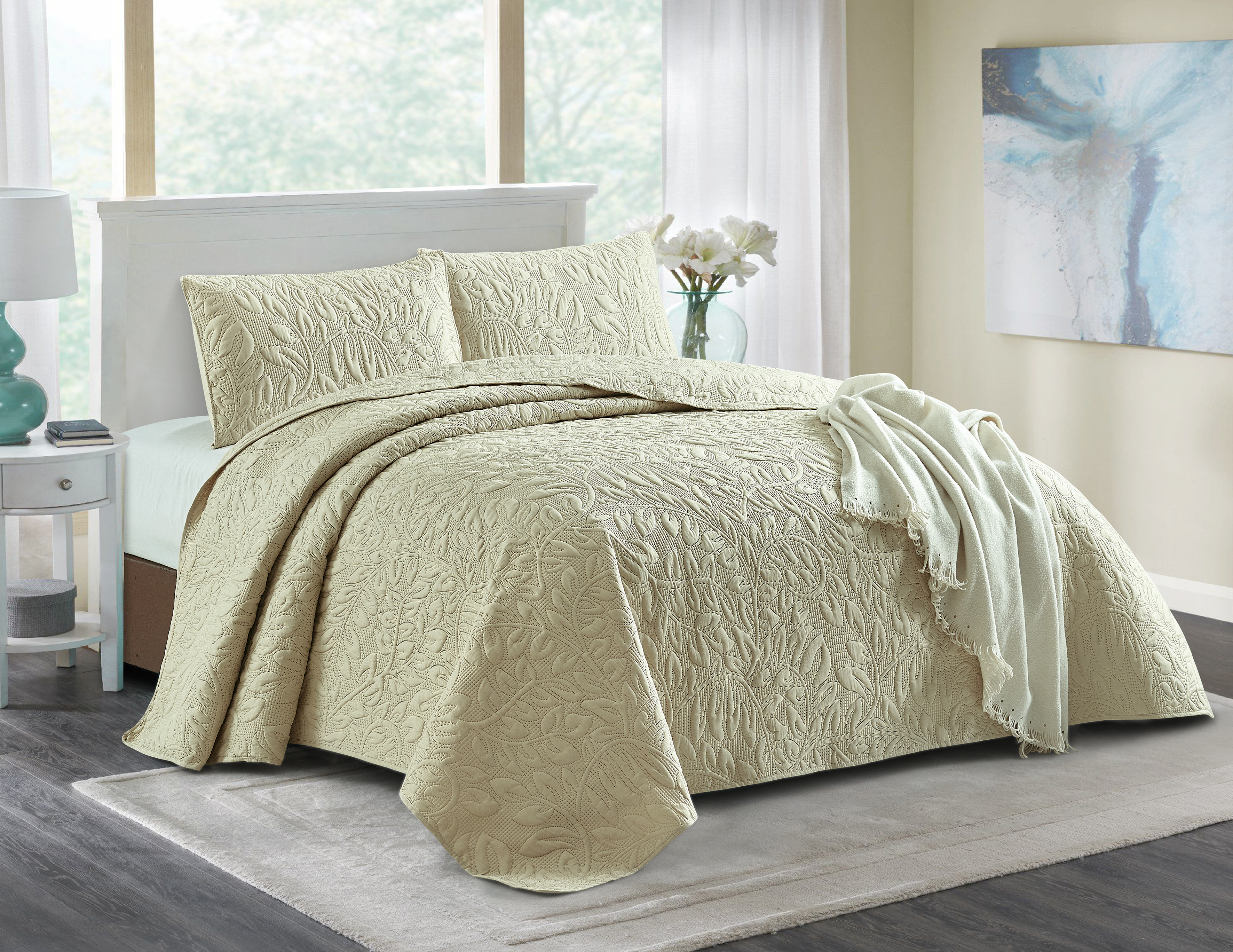 Solid Microfiber 3D Leaf pattern Ultrasonic Quilt