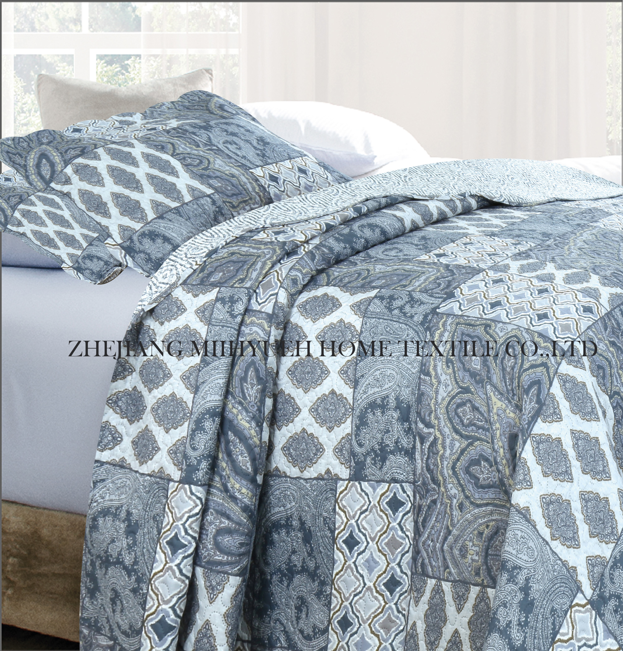 Adult Printed Microfiber geometric pattern Ultrasonic Quilt set 