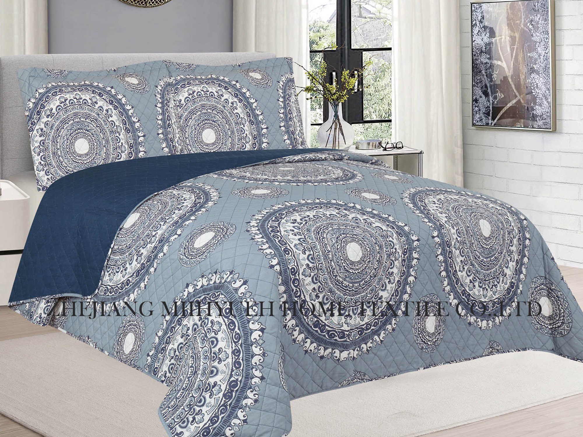 Adult Printed Microfiber Stitching bedspread Quilt set 