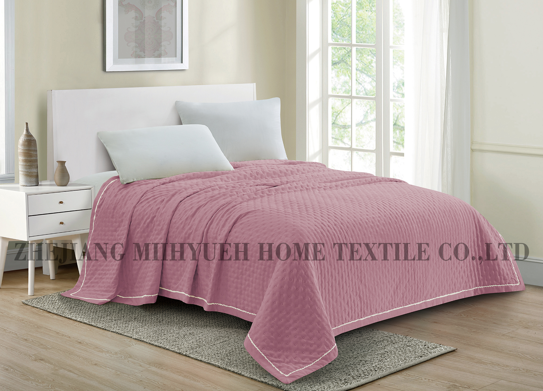 5cm Wide Border Solid Microfiber Pinsonic Quilt with solid lace