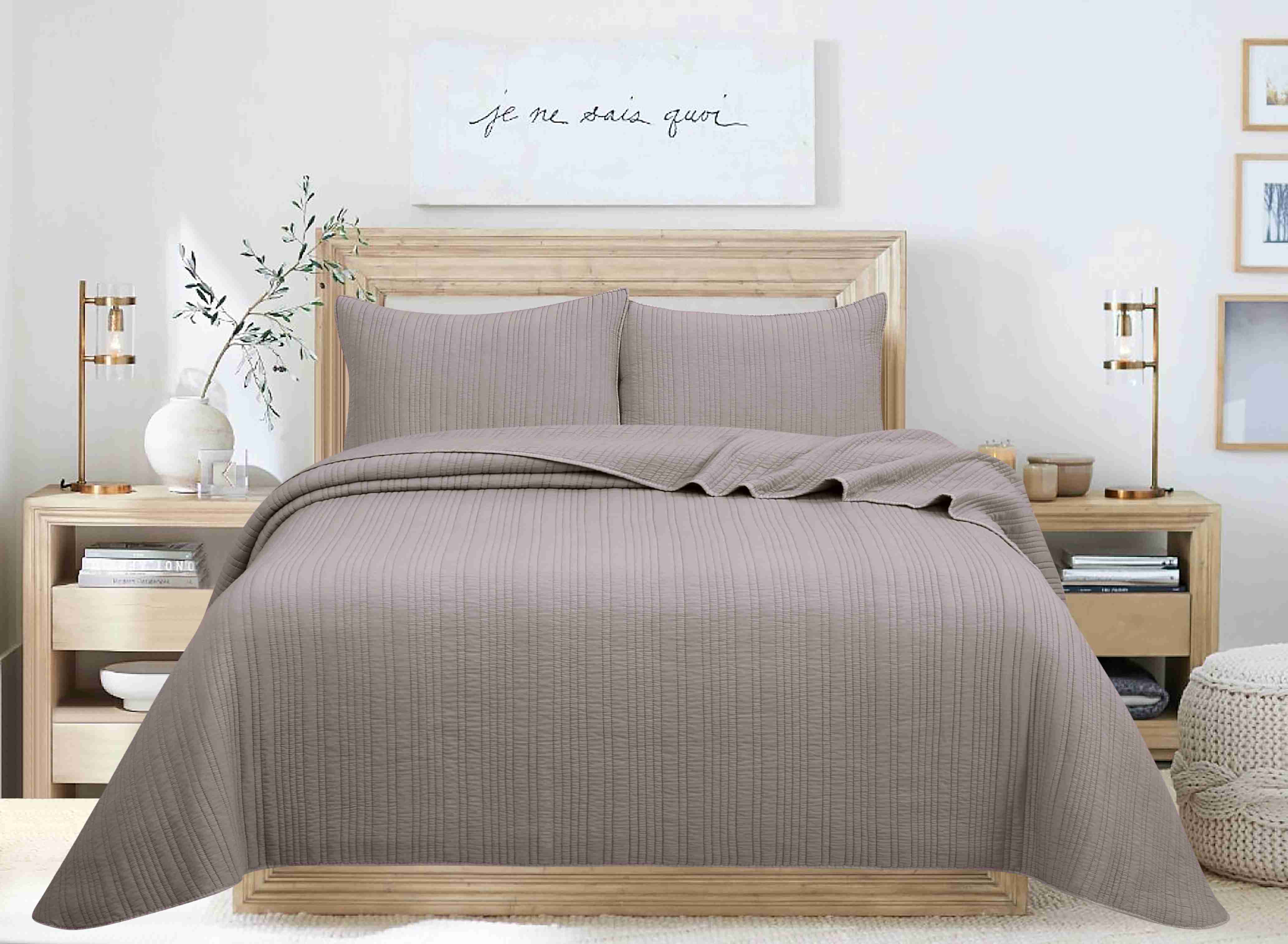 Solid Microfiber Stitching Quilt Set/Stone Wash 