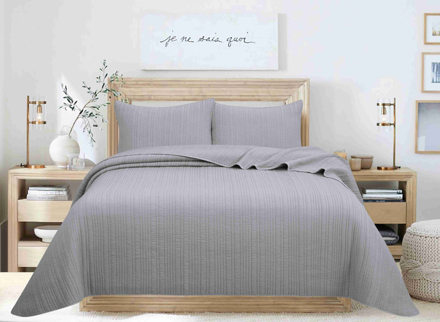 Solid Microfiber Stitching Quilt Set/Stone Wash 
