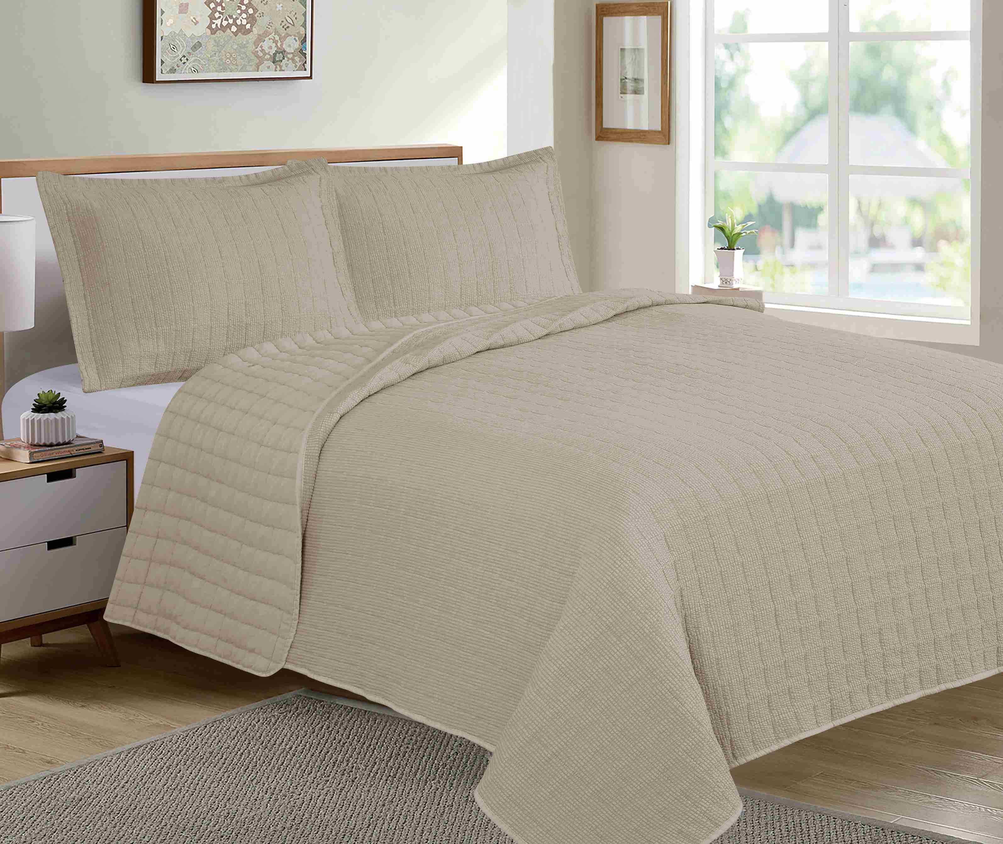 Seersucker Stone Wash Stitching Quilt Set