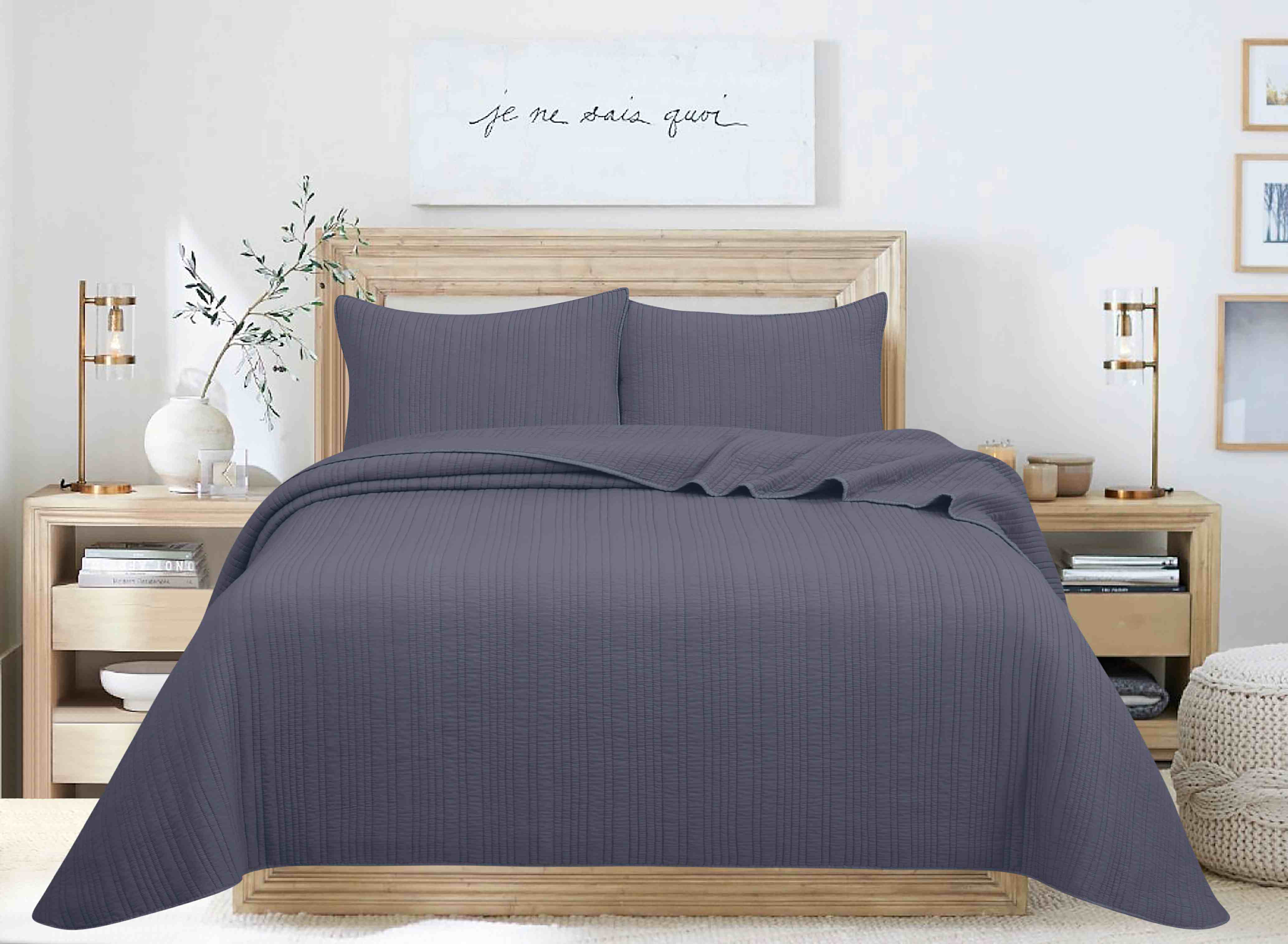 Solid Microfiber Stitching Quilt Set/Stone Wash 