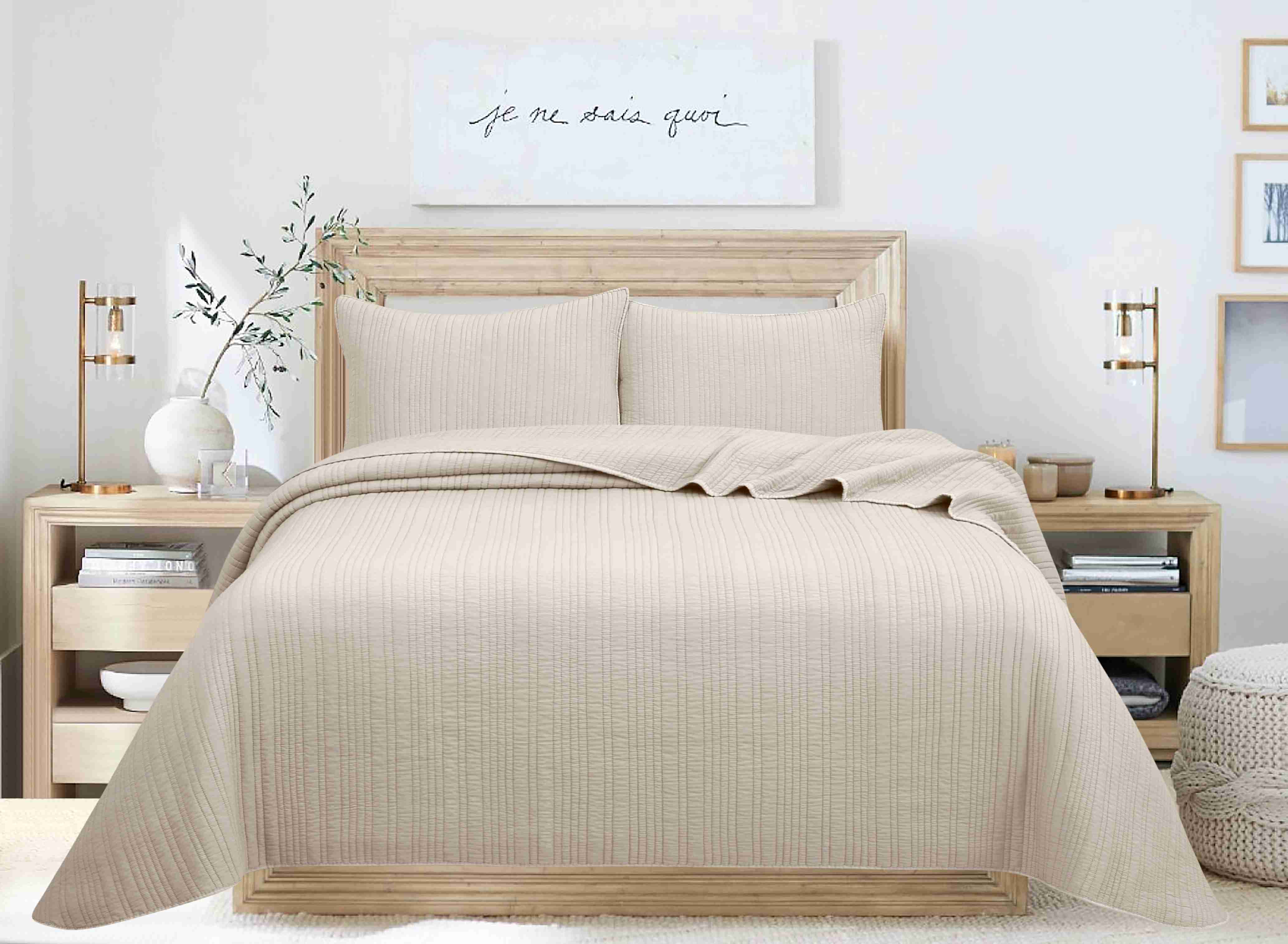 Solid Microfiber Stitching Quilt Set/Stone Wash 